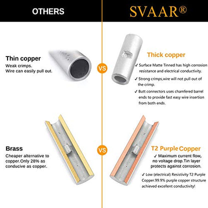 SVAAR 6PCS 0 Gauge Non Insulated Butt Connectors 1/0 AWG Uninsulated Butt Splice Connectors Crimp Repair Butt Splices Kit Tinned Copper Seamless Barrel Butt Splice Terminals & 6PCS 3:1 Heat Shrinks