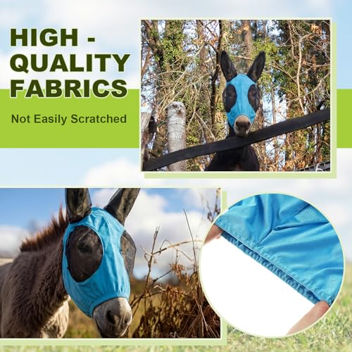 Mini Donkey Fly Mask with Ears Protection, Stretchy Mule Mask with Big Mesh Eye Covers, Soft on Skin, Comfortable Breathable Protection from Insects and Bugs - color: Blue, size: Mini