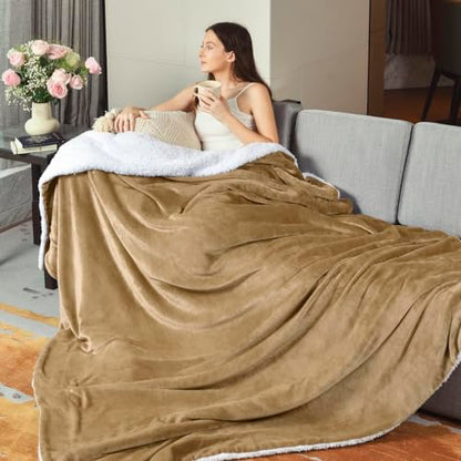 KAWAHOME Sherpa Fleece Queen Size Blanket for Bed, Extra Warm Heavy Thick - color: Camel, size: Queen ( 90" X 90" )