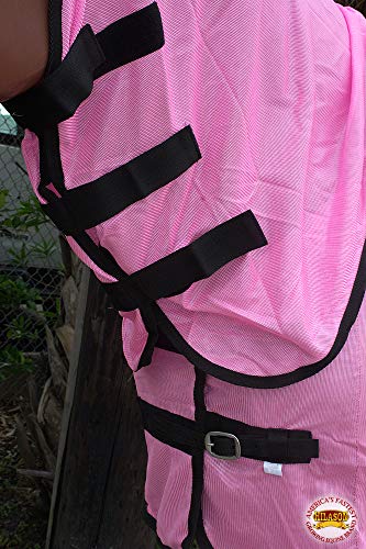 HILASON 66 in Horse Fly Sheet Pink W/Black Piping UV Protect - color: Pink W/ Black Piping, size: 66 In