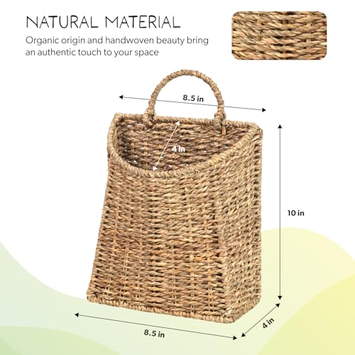 Woven Hanging Seagrass Baskets, Hanging Wall Wicker Basket, Handmade Organizer Baskets, Hanging Flower Basket for Shelves, Walls, Doors, Balconies, Front of House, Garden,... - color: Dark Brown