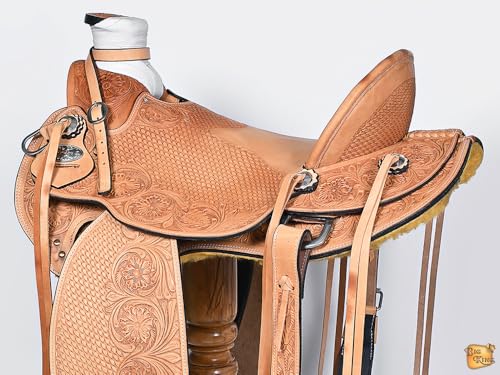 HILASON Western Horse Wade Saddle American Leather Ranch Roping Tan | Hand Tooled & for Horses