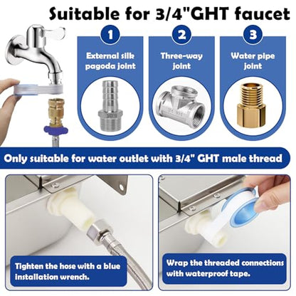 Automatic Dog Water Dispenser 2.5 Gal, 304 Stainless Steel Auto Pet Waterer Bowl with Drainage System + 6.56ft Hose + Float Valve, for Goat Chicken Horse Livestock, 3/4'' GHT Connector Included