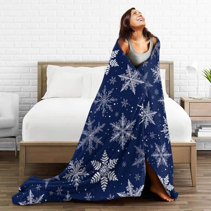 Winter Snowflakes Blue Fleece Blanket Lightweight Ultra-Soft Christmas Throw Blanket for Sofa Couch Bed Camping Travel - Super Soft Cozy Microfiber Blanket 50"X40" - color: Winter Snowflakes(blue), size: 50"x40"