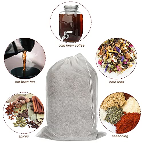 HRX Package 50pcs Disposable Cold Brew Bags 8x12 in for Home Coffee Brewing | Fine Mesh Contains Grounds, Less Mess, Secure Drawstrings, Fits 1 or 2 Gallon Jars, for Coffee, Tea, Soups, Spices, and Herbs - size: 8x12 inch