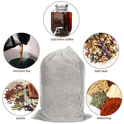 HRX Package 50pcs Disposable Cold Brew Bags 8x12 in for Home Coffee Brewing | Fine Mesh Contains Grounds, Less Mess, Secure Drawstrings, Fits 1 or 2 Gallon Jars, for Coffee, Tea, Soups, Spices, and Herbs - size: 8x12 inch