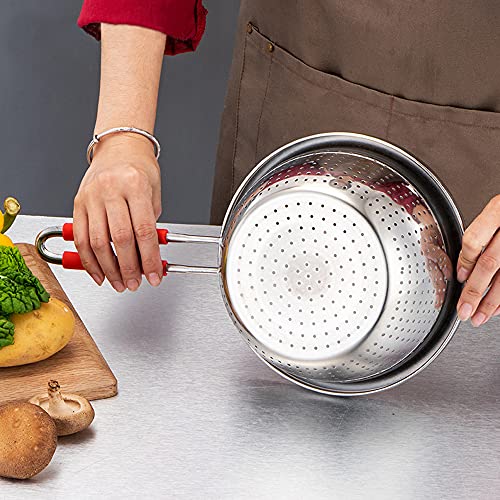 Stainless Steel Perforated Metal Colander Strainer with Long Red Handle Sieve Sifters Use for Kitchen Food Pasta Noodles Spaghetti Vegetables Silver - 10.24 inch (C072-Mer-26) - color: Red Single Handle 10.24 inch
