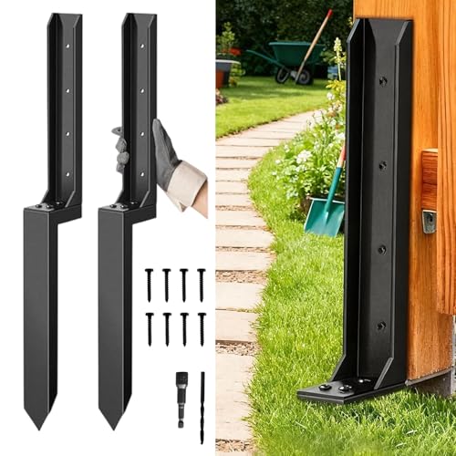 2PCS Fence Post Repair Kit, Heavy Duty Fence Post Anchor Quick Fix for Broken/Leaning Wooden Fence, Easy to Install, Black(16.5+15.75in)