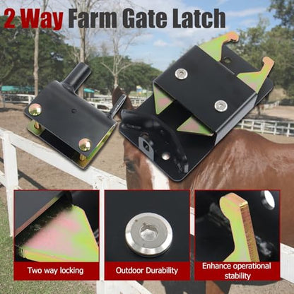 findmall Heavy Duty 2 Way Farm Gate Latch 1 Pack Fence Gate Accessory | For Metal Gates, Livestock Areas, Horse Corrals Ranches and Farms with Mounting Screws and Directions