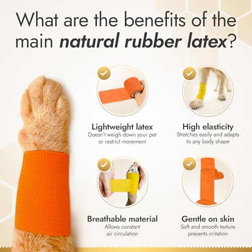 Self-Adhesive Elastic Dog Bandages for Wounds Protect from Licking, Dirt and Scratching – Set of Wraps from Natural Rubber Latex – Dog Bandage for Large & Small Pets – 5 х 5 cm + 2 х 10 cm Rolls - size: 5 pcs x 5 cm + 2 pcs x 10 cm