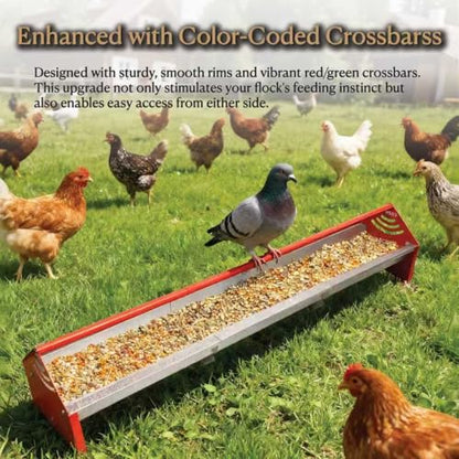 47" Chicken Trough Feeder - Galvanized Steel Feed Trough with Drainage Holes & Red Crossbar for Chicken, Duck, Turkey | Heavy Duty, Rust-Proof & Easy-Clean Design - color: Green
