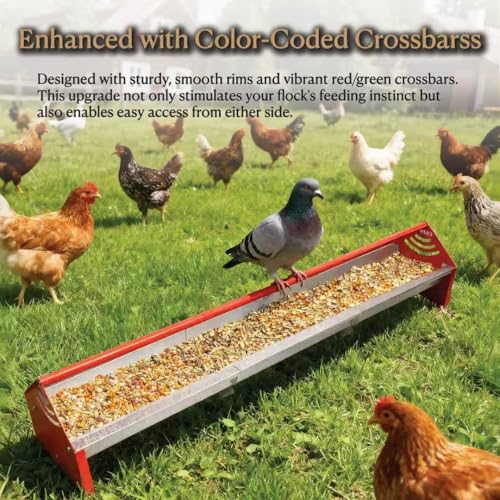 47" Chicken Trough Feeder - Galvanized Steel Feed Trough with Drainage Holes & Red Crossbar for Chicken, Duck, Turkey | Heavy Duty, Rust-Proof & Easy-Clean Design - color: Orange