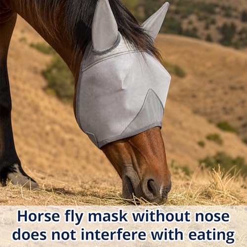 Adjustable Horse Fly Mask with Ears, UV Protection Mesh Fly Mask for Horse, Comfortable No Nose Design, Fits Average & Large Horse, Ideal as UV Fly Mask for Horses Against Insect Pests