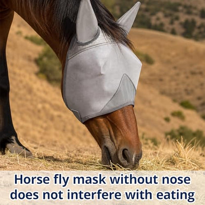 Adjustable Horse Fly Mask with Ears, UV Protection Mesh Fly Mask for Horse, Comfortable No Nose Design, Fits Average & Large Horse, Ideal as UV Fly Mask for Horses Against Insect Pests