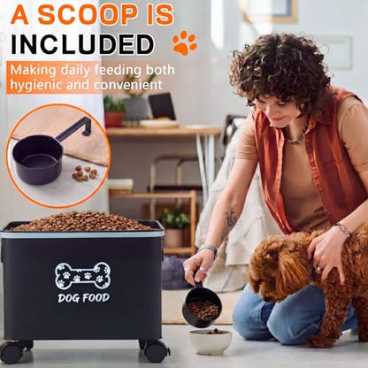 Moxweyeni Dog Food Container 13 lb Cute Airtight Food Storage Containers with Metal Lid Scoop Black Metal Storage Bin for Dog Cat with Wheels