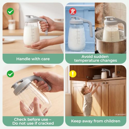 Momcozy Breast Milk Pitcher, Glass Storage Container Wide Mouth, 32oz Gray - color: Gray, size: 32 Ounce-1 Count