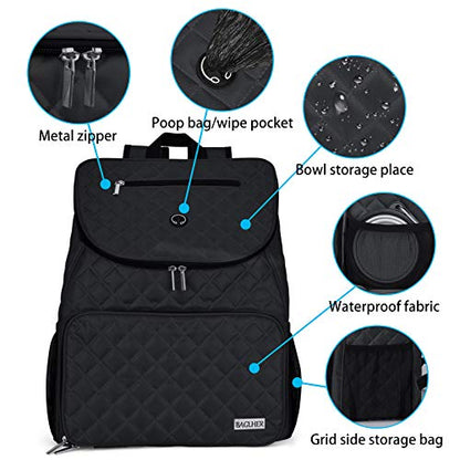 BAGLHER Dog Travel Bag, Airline Approved Pet Supplies Backpack, Dog Travel Backpack with 2 Silicone Collapsible Bowls and 2 Food Baskets, Black - color: Black-B