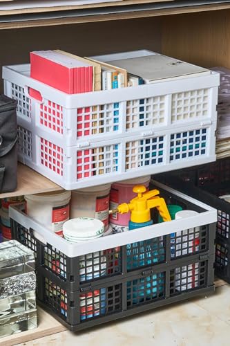 Aebeky 3-Pack Plastic Collapsible Storage Crates-30L,Foldable Plastic Crates for Storage (White) - color: White