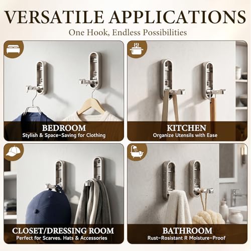 Foldable Wall Hooks, 2 Pack Silver Heavy Duty Coat Hooks, Screw Mounted - color: Silver, size: 2 Pack