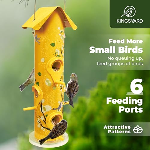 Kingsyard Metal Bird Feeders for Outdoors Hanging, Tube Bird Feeder - color: Yellow