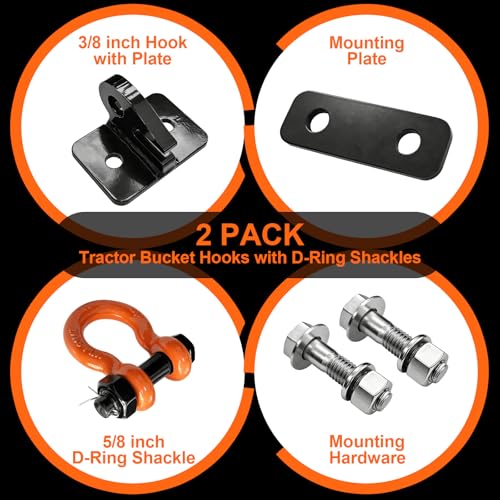 3/8 inch Tractor Bucket Hooks with 5/8 inch D-Ring Shackles