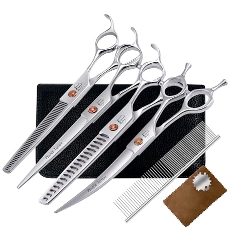 Dog Grooming Scissors: 5 in 1 Pet Shears Set Made Of Japanese 440c Advanced Stainless Steel Professional Grooming Scissors for Dogs Cats and Other Pets