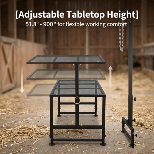 Sheep Stand 51"x23" 900 lb Capacity, Adjustable Height 21"-33" Goat Stand for Trimming Hooves and Milking, Metal Stand with Headpiece and Nose Loop – Black