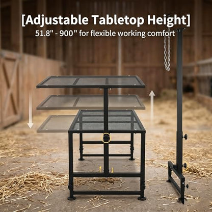 Sheep Stand 51"x23" 900 lb Capacity, Adjustable Height 21"-33" Goat Stand for Trimming Hooves and Milking, Metal Stand with Headpiece and Nose Loop – Black