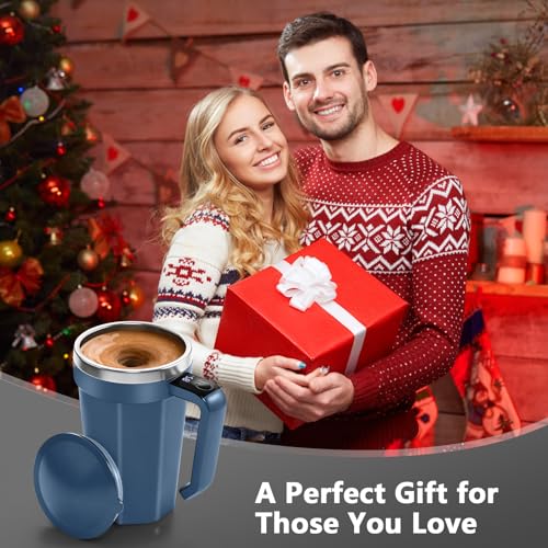 Self Stirring Coffee Mug with Temperature Display, 18 oz Rechargeable Self Stirring Mug with Lid, Automatic Self Stirring Cup, Coffee Mug with Stainless Steel for Coffee, Milk, Beverages, Blue - color: Blue