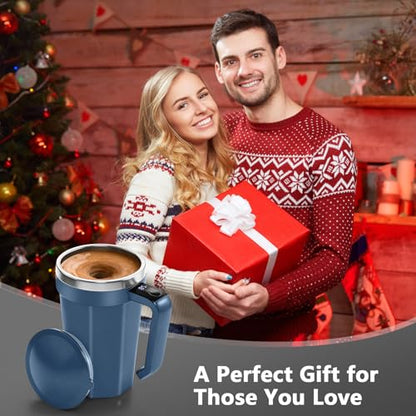 Self Stirring Coffee Mug with Temperature Display, 18 oz Rechargeable Self Stirring Mug with Lid, Automatic Self Stirring Cup, Coffee Mug with Stainless Steel for Coffee, Milk, Beverages, Blue - color: Blue