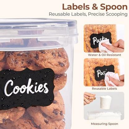 ComSaf Airtight Food Storage Containers with Lids 7size 11Pack, Stackable | Plastic Canister, Flour Sugar Cereal Pasta Rice Oats Coffee Snacks Dry Food, Pantry Kitchen, Label & Scoop, BPA-free, Clear - size: 7 Size-Rectangle