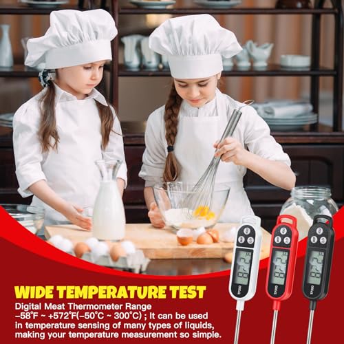Copkim 6 Pcs Instant Read Meat Thermometer Long Probe,Black, White, Red | Probe Waterproof Digital Thermometer, For Cooking BBQ Water Milk Liquids, Quick Accurate Food Temperature - color: Black, White, Red