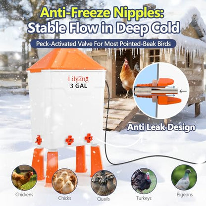 Lilyang Heated Chicken Waterer 3 Gallon, 250W Thermostat Control