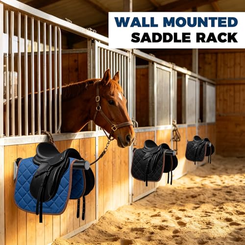 4 Pack Folding Saddle Rack,Heavy Duty Wall Mounted Saddle Bar with Bridle Hook,Steel Horse Saddle Holder for Western & English Saddle