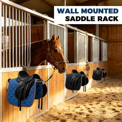 4 Pack Folding Saddle Rack,Heavy Duty Wall Mounted Saddle Bar with Bridle Hook,Steel Horse Saddle Holder for Western & English Saddle