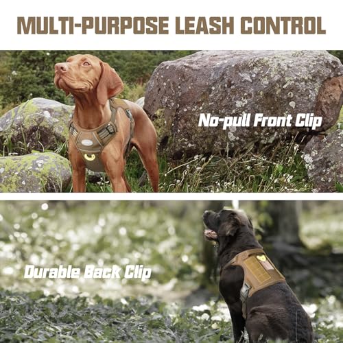 Auroth Tactical Dog Harness for Large Dogs No Pull Adjustable Pet Harness Reflective K9 Working Training Easy Control Pet Vest Military Service Dog Harnesses Army Yellow L | Easy Control with handle, Adjustable, Reflective, Military K9, for German Shepher
