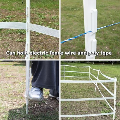 50-Pack 48"" Step-in Posts with Clips Reinforced Poly with Galvanized Spike Electric Fence Wire & Tape Compatible for Garden, Farm, Livestock, Cattle, Sheep Fence Material Not Included