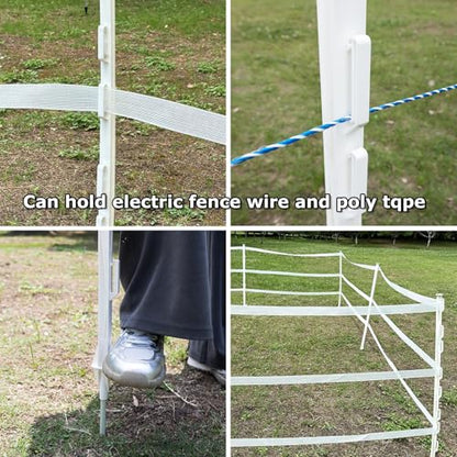 50-Pack 48"" Step-in Posts with Clips Reinforced Poly with Galvanized Spike Electric Fence Wire & Tape Compatible for Garden, Farm, Livestock, Cattle, Sheep Fence Material Not Included