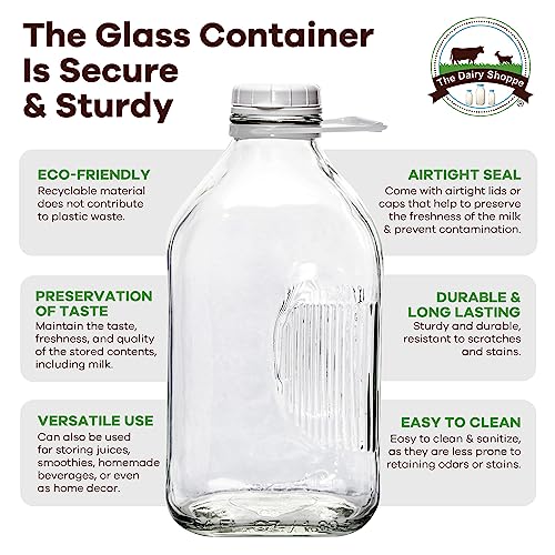 The Dairy Shoppe Heavy Glass Milk Bottle - Jug with Lid and Silicone Pour Spout - Clear Milk Container for Fridge - Reusable Glass Milk Jug Dispenser - Made in USA (64 oz, 1 Pack) - size: 64 Ounces