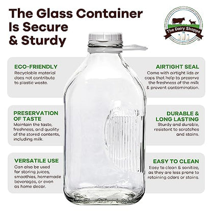 The Dairy Shoppe Heavy Glass Milk Bottle - Jug with Lid and Silicone Pour Spout - Clear Milk Container for Fridge - Reusable Glass Milk Jug Dispenser - Made in USA (64 oz, 1 Pack) - size: 64 Ounces