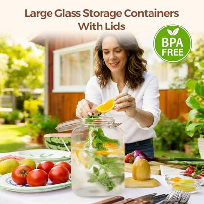 ComSaf Square Glass Jars with Airtight Lid 1.3 Gallon 2 Pack Large Canister - size: 1.3 Gal*2