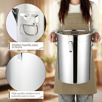 Lounsweer 2 Pack Stainless Steel Dog Food Storage Container with Lid and Locking Clamp Metal Airtight Container Large Stainless Steel Bucket with Food Scoop for Pet Feed(17 L) - size: 17 L