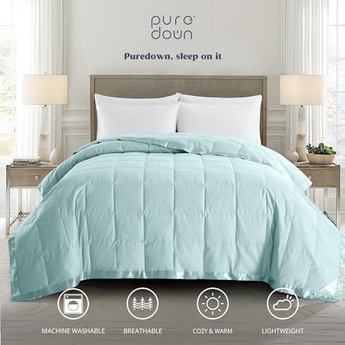 puredown® Blankets King Size - Soft Lightweight Down Blanket for Bed, Cozy Warm Luxury Bed Blanket with Satin Trim, Blue (108"X90") - color: 04 Blue, size: King