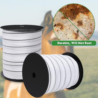 2 Pcs Electric Fence Tape Polytape, 500 Feet X 2 Inch,White - color: White
