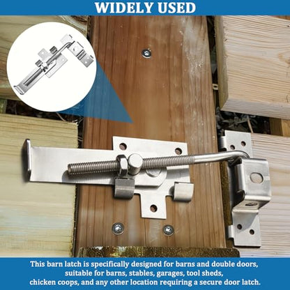 Barn Door Jamb Latch with Hook -7 Inch, Zinc Construction | Secure Sliding Door Lock for Barn and Bi-Parting Doors, Silvery Heavy Duty Barn Door Latch
