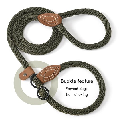 Mile High Life Heavy Duty Slip Lead No Pull Leash w Leather-Reinforced Ends - color: Drak Green, size: 5 Feet