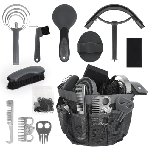 Horse Grooming Kit 12 Pieces Set – Complete Horse Brushes & Care Supplies Set with Organizer Tote Bag, Equine Coat Grooming Tools, Tack Room Equipment & Gifts for Horse Owners & Lovers