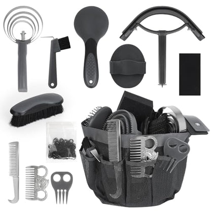 Horse Grooming Kit 12 Pieces Set – Complete Horse Brushes & Care Supplies Set with Organizer Tote Bag, Equine Coat Grooming Tools, Tack Room Equipment & Gifts for Horse Owners & Lovers