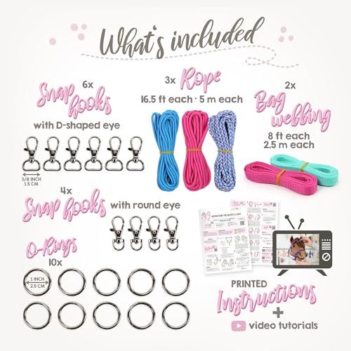 kullaloo DIY Hobby Horse Halter Kit & Tack Accessories ✦ Make Stick Horse Head Collars, Rope Halters & Reins ✦ Includes Digital Instructions (PDF) ✦ Teal/Mustard ✦ Aqua/Pink - color: Halter aqua / pink
