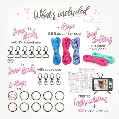 kullaloo DIY Hobby Horse Halter Kit & Tack Accessories ✦ Make Stick Horse Head Collars, Rope Halters & Reins ✦ Includes Digital Instructions (PDF) ✦ Teal/Mustard ✦ Aqua/Pink - color: Halter aqua / pink